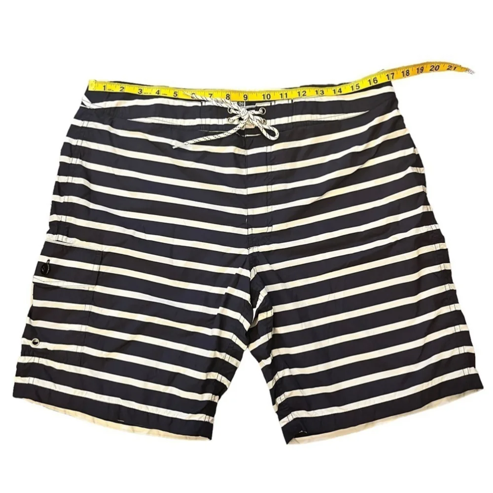 NWT J. Crew 9” Striped Nautical Board Shorts Swim Trunks Navy & White Mesh Lined - Picture 9 of 13